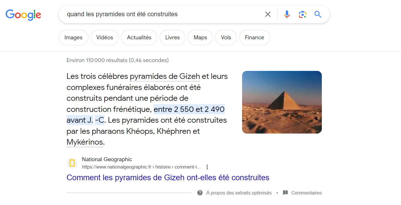 extrait optimisé correspondant à la question "quand les pyramides ont été construites"