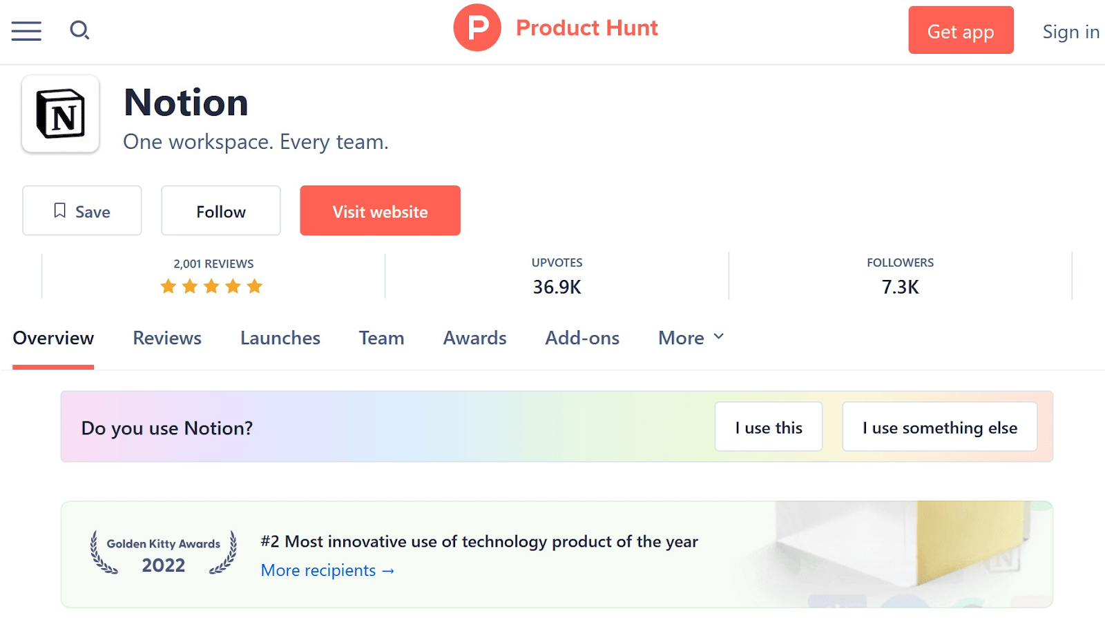 Il lancio di Notion su Product Hunt