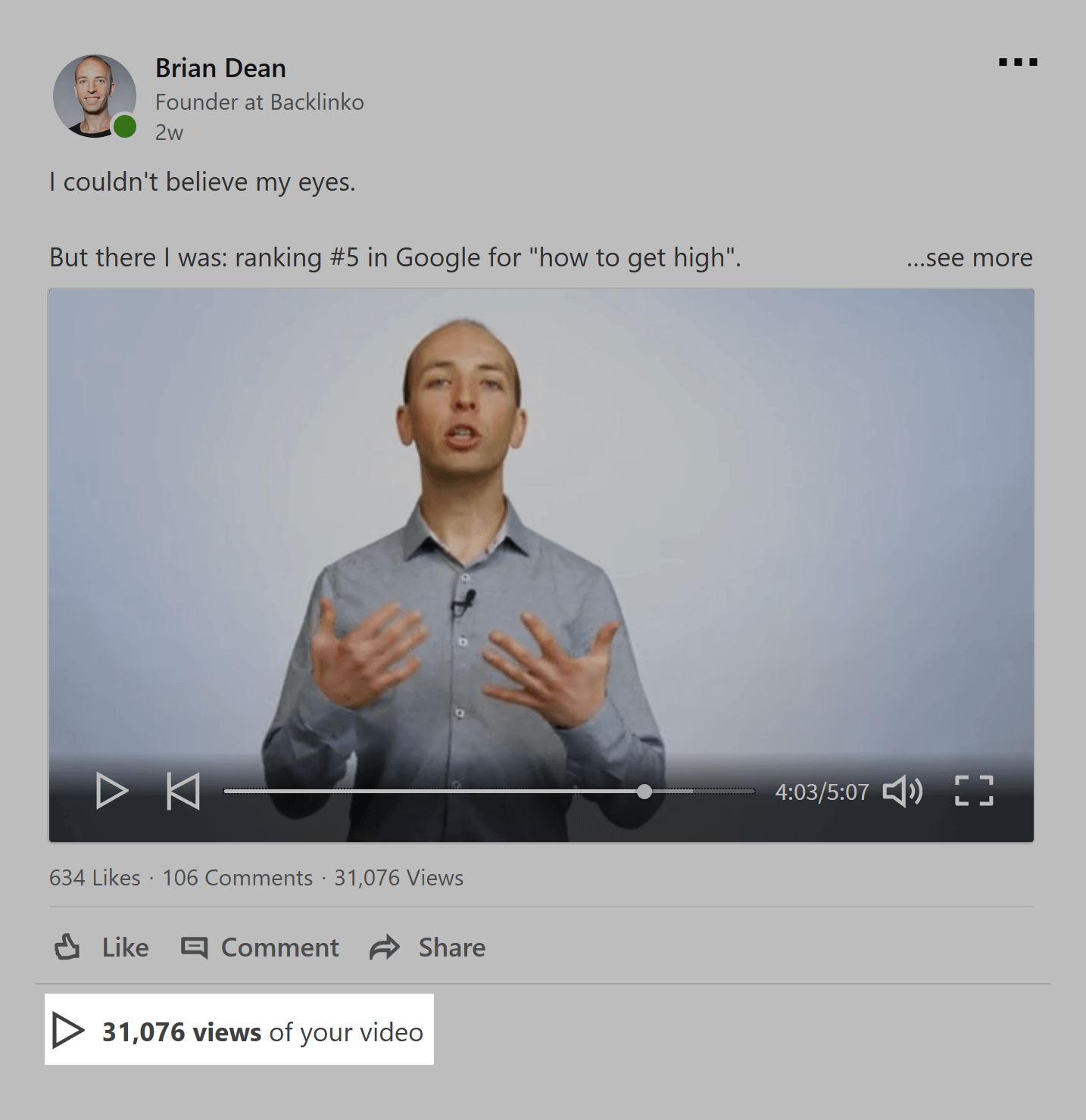 31.076 Video-Aufrufe bei LinkedIn