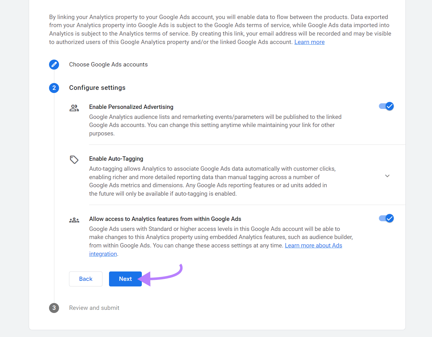 "Ventana "Configurar ajustes