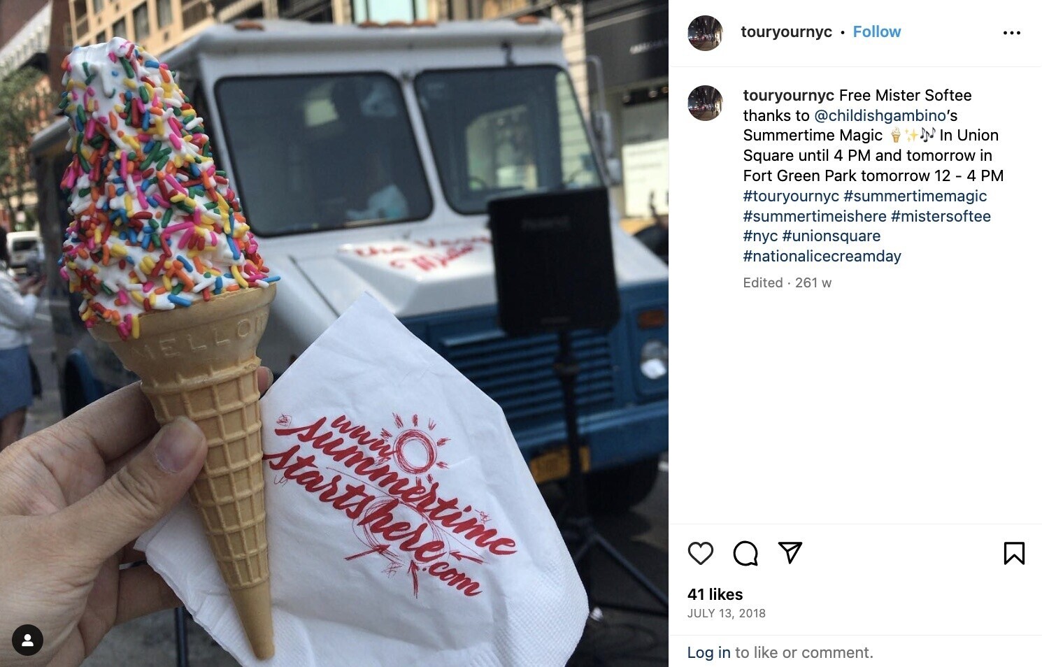 Un post de Instagram de "Summertime Magic" con helado