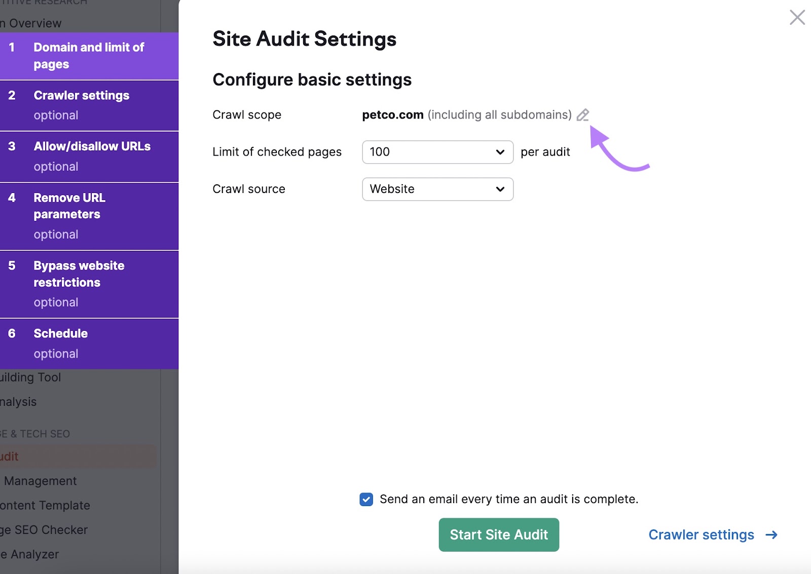 Icono de lápiz "Rastrear alcance" seleccionado