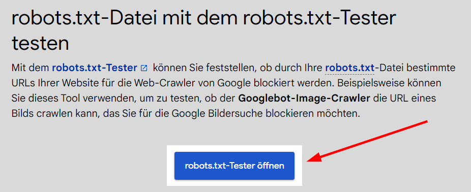 Screenshot: robots.txt-Datei mit dem robotx.txt-Tester testen