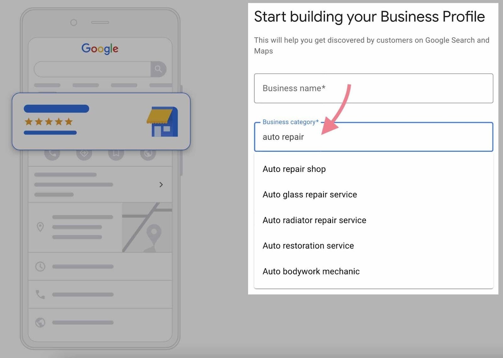 Geschäftskategorien auswählen