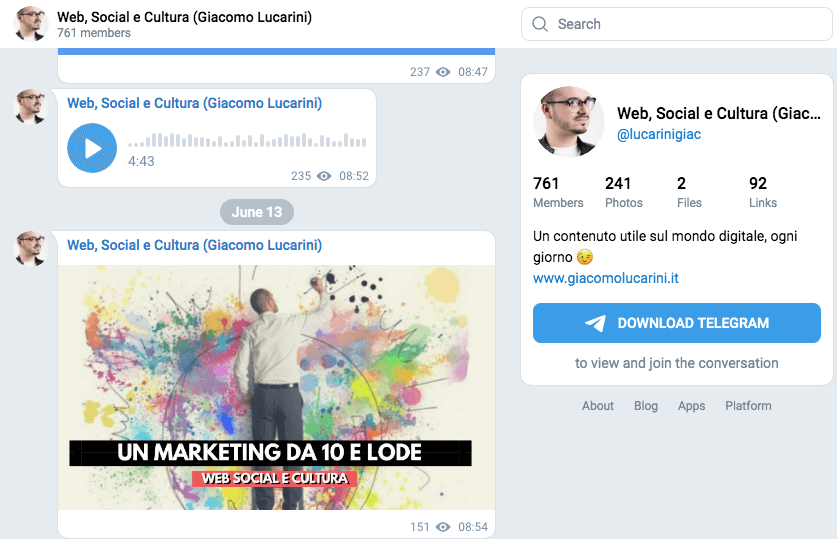 Giacomo Lucarini ha un interessante canale su Telegram che dovresti seguire